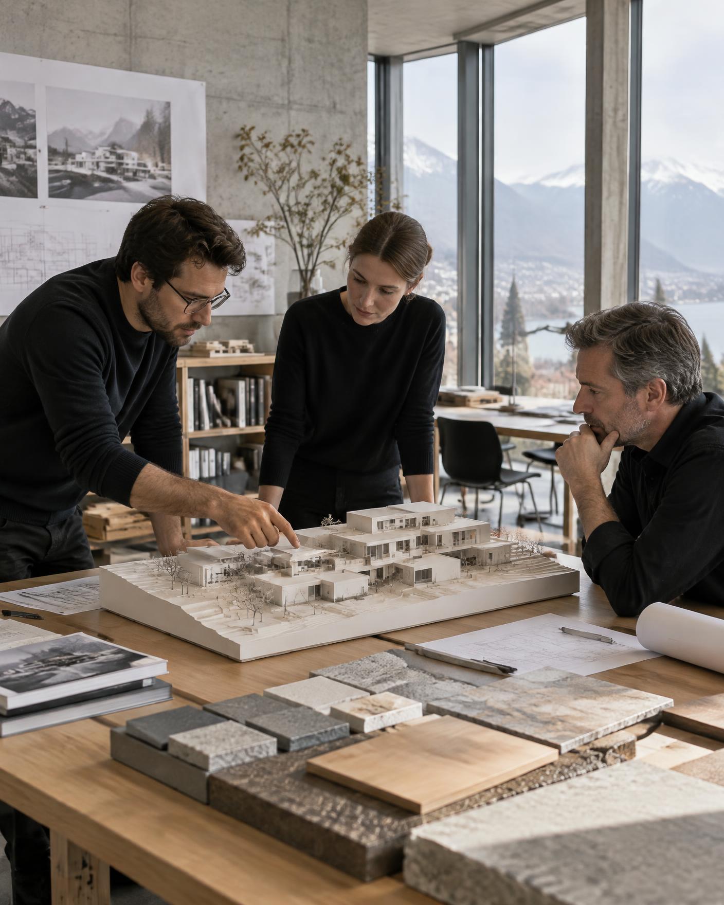 Architectes Pulsar Partners autour d’une maquette